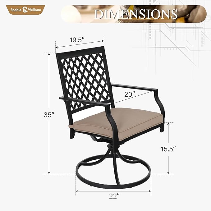 Sophia & William Patio Dining Chairs Set of 6, Outdoor Swivel Rocker Patio Chairs with Cushion, Metal Outdoor Chairs for Garden Backyard Bistro