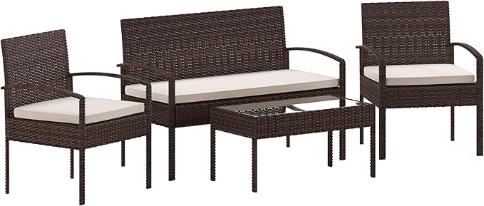 Flash Furniture Aransas Series 4 Piece Brown Patio Set with Steel Frame and Beige Cushions