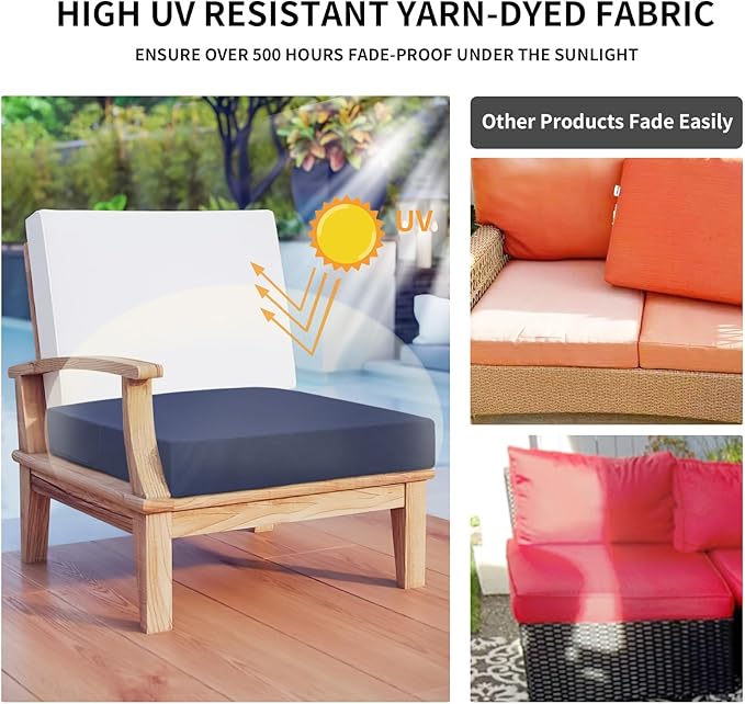 Easy-Going Waterproof Patio Cushion Covers ONLY Cover 24x22x4 inch 4 Pack Replacement Non-Slip Outdoor Seat Cushion Slipcover with Zipper. Navy