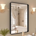 24x32 Inch Black Framed Bathroom Mirror,Matte Metal Frame Vanity Mirror,Round Corner,Farmhouse,Decorative Wall Mounted Rectangle Mirror