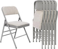 6 Pack Folding Chairs Fabric Dining Chair Set with Padded Cushion and Back, Indoor Outdoor Foldable Seat with Steel Frame for Home Office Events Wedding Party, Oatmeal Strip Seating