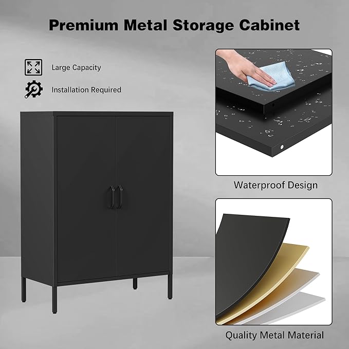 Metal Locker Storage Cabinet, Home Office Metal Storage Cabinet Small Sideboard with 2 Doors and 2 Adjustable Shelves,40" Counter Cabinets for Office Garage Bathroom Living Room Hallway