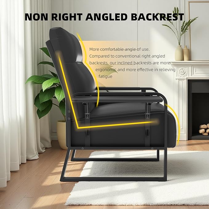 Faux Leather Accent Chairs Set of 2 with Flip Up Tray Tables Soft Backrest for Living Room Office Bedroom Modern Accent Chairs, Black