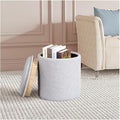 PINPLUS Round Boucle Ottoman with Tray, Storage Teddy Velvet Footstool Ottoman Cube for Living Room, Bedroom, Dorm 13.4"x13.4"x15" (Grey)