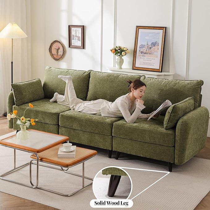 104'' Modular Sectional Sofa with All Seats Storage, Oversized L Shaped Couch for Living Room,3-Seater Comfy Cloud Couches with Movable Ottoman,Big Sectional for Bedroom,Velet,Green