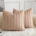 Pack of 2 Faux Fur Throw Pillow Covers 22x22 Inch Striped Decorative Soft Plush Couch Pillow Case Home Decor for Bed, Sofa, Living Room Beige
