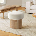 LuxenHome Storage Ottoman, 15.5"W x 15.5"H Modern Upholstered Padded Ivory Footstool with Storage and Wood Fluted Base, Accent Small Table, Footrest Vanity Stool for Living Room, Bedroom, Small Space