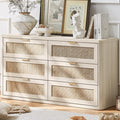 LEYAOYAO Rattan 6 Drawer Dresser for Bedroom, Boho 54" Wide White Dresser Chest of Drawers, Dressers TV Stand with Metal Handle, Storage Dressers Closet Organizer for Living Room, Hallway