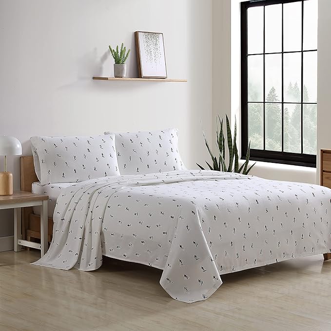 Eddie Bauer - Flannel Sheets Twin Size, Anti-Pilling & Wrinkle Resistant Cotton, Touchably Soft for All-Season Comfort - Bed Sheets with Matching Pillowcases & Fitted Sheet (Ski Slope)