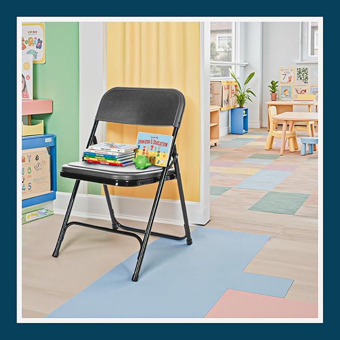 OEF Furnishings OEF800 Series Premium Heavy-Duty Plastic Folding Chairs, Lightweight, Durable Seating for Indoor and Outdoor Use, 500 lb Capacity (4-Pack, Gray Plastic with Black Frame)