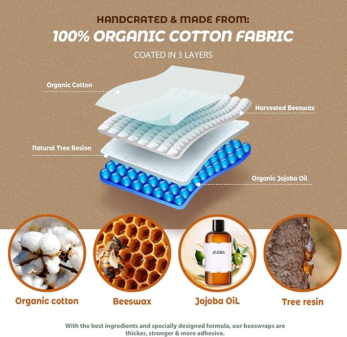Akeeko Reusable Beeswax Food Wraps - Assorted 9 Packs, Reusable, Plastic-Free Food Storage, 5 Small, 2 Medium, 1 Large, 1 Extra Large Wraps with Boho Flowers Pattern