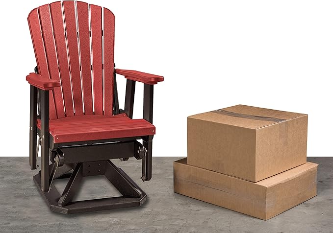 DutchCrafters Slat Fan Back Poly Adirondack Swivel Glider Outdoor Patio Chair (Black & Weatherwood)