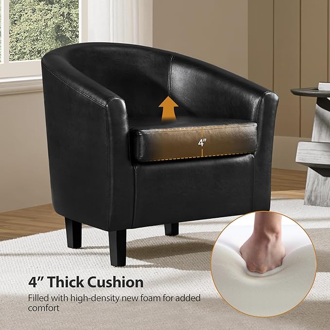Yaheetech Barrel Chairs Set of 2, Faux Leather Club Armchairs, PU Leather Accent Chairs with Soft Padded Seat for Living Room Bedroom Waiting Reading Room, Black