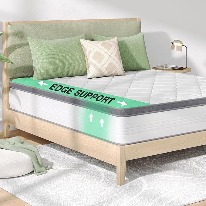 Novilla Full Mattress 10 Inch, Hybrid Full Mattress in a Box, Pocket Innerspring Pillow Top Mattresses for Motion Isolation, Mattresses Full Size Bed for Pressure & Pain Relief, Medium Firm Feel
