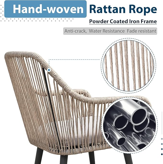 JOIVI Outdoor Dining Set for 6, 7 Pieces Patio Dining Table and Chairs Set, Rattan Rope Patio Outdoor Furniture Set with Extendable Dining Table for Deck, Backyard, Garden, Dining Room, Tan