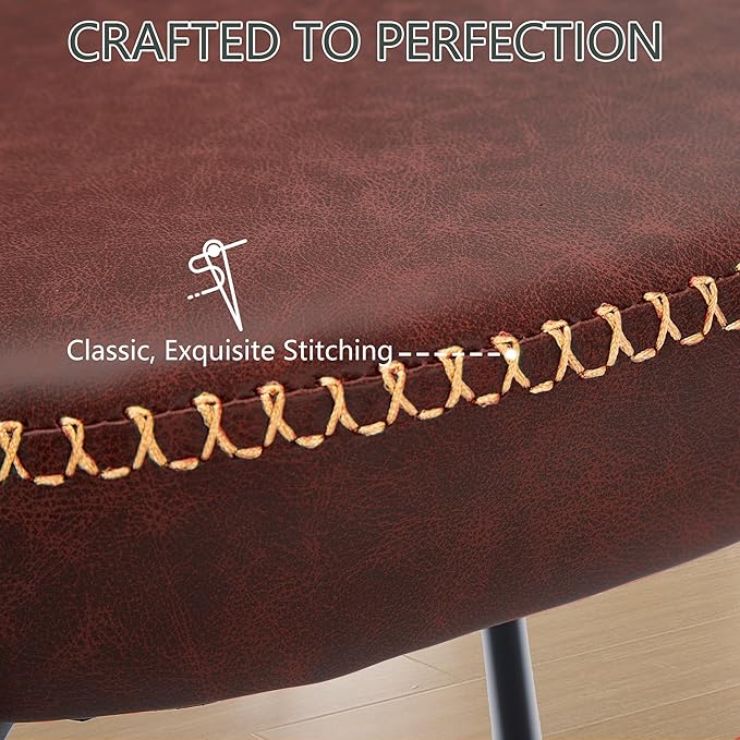 Rattan Dining Chairs Set of 6, Wine Leather Upholstered Dining Chairs with Rattan Cane Back, Mid Century Modern Dining Room Chairs with Black Metal Legs & D-Shaped Thicken Cushion, Wine