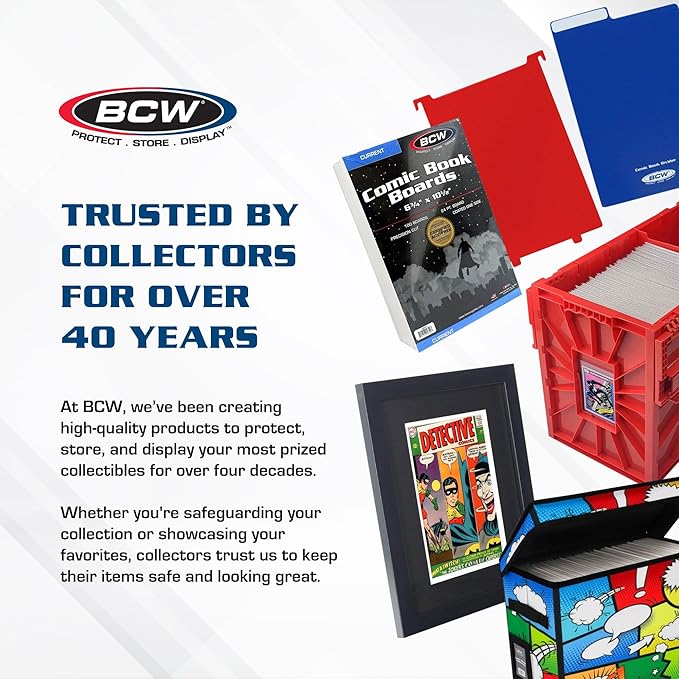 BCW Short Comic Book Bin | Holds 150 Comics | Stackable Plastic Storage | Acid-Free Organizer | Red, 5 Pack