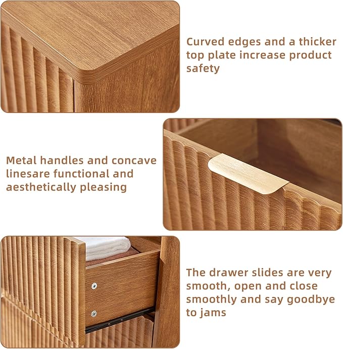 LEYAOYAO Fluted 6 Drawers Dresser for Bedroom, 48" Wide Modern Chest of Drawers with Metal Handle, Brown Curved Profile Farmhouse Closet Organizer Wood Dressers TV Stand for Living Room, Hallway