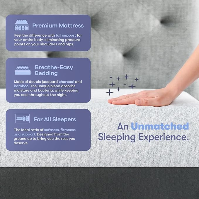 Celestial Sleep Gel Memory Foam Mattress in a Box, Made in The USA, CertiPUR-US® Certified Foam, Oeko-Tex, and Fiberglass-Free Certified Bed, 12 inch Soft - Queen