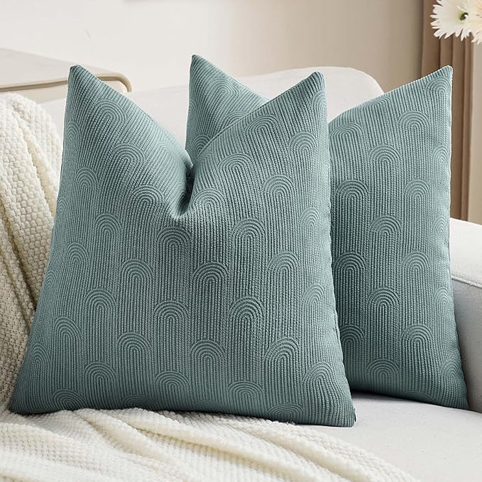 FUTEI Grey Blue Chenille Decorative Throw Pillow Covers 22x22 Inch Set of 2,Soft Cozy Striped Geometric Patterns Cushion Case,Modern Home Decor for Couch Bed Living Room