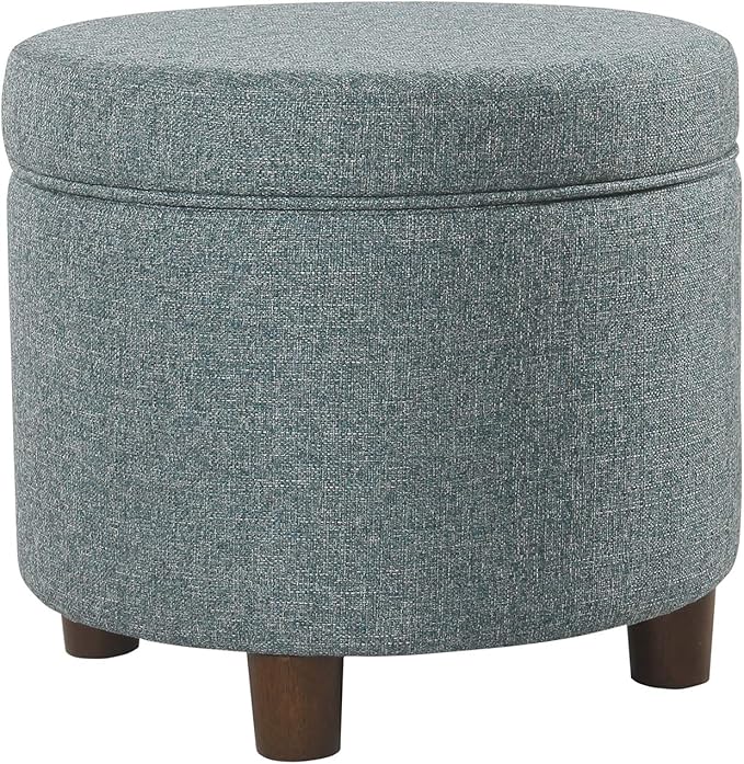 Homepop Home Decor | Upholstered Round Storage Ottoman | Ottoman with Storage for Living Room & Bedroom, Teal Tweed Large