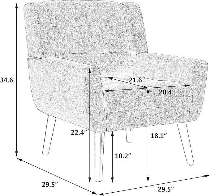 Dolonm Midcentury Modern Accent Chair with Arms, Upholstered Fabric Reading Side Chair Tufted Back Decorative Wingback Chair for Living Room Bedroom (Orange)