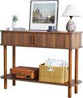 RARZOE Console Table with Storage, Fluted Entryway Table with Sliding Door&Open Shelf, Sofa Table Behind Couch, Mid-Century Modern Accent Table for Hallway, Entrance, Foyer, Fully Assembled(Walnut)