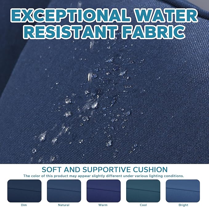 Outdoor Armchairs Set of 2, Patio Metal Wicker Conversation Furniture Set, Premium & Washable Cushions, Durable PE Rattan, Metal Armrests with Wood Grain, Backyard (Navy Blue)