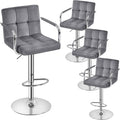 Yaheetech Velvet Bar Stools Set of 4, Adjustable Barstools with Armrest, Counter Height Stool Chairs with Thickened Seat Cushion for Kitchen Island, Dark Grey