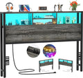 Aheaplus Headboard for Queen Size Bed with Storage, Headboards with Outlets, USB Ports and LED Light, Queen Size Head Board Only, Height Adjustable, Reversible, Sturdy and Stable Headboard, Black Oak