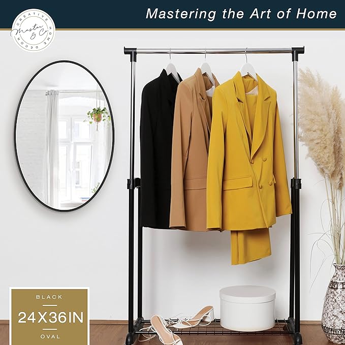 MCS Master & Co. Modern Metal Large Wall Mirror, Minimalist Home Decor Oval Mirror for Living Room, Bedroom, or Bathroom, 24 by 36 Inch, Black