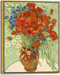 Wieco Art Framed Wall Art of Red Poppies and Daisies by Vincent Van Gogh Paintings Reproduction Abstract Canvas Prints for Home Living Room Decorations Bronze Gold Frame