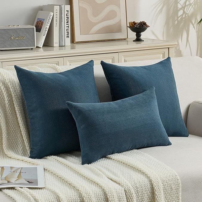 FUTEI Navy Blue Chenille Throw Pillow Covers 26x26 Inch Set of 2,Soft Wide Chevron Textured Euro Pillow Shams,Farmhouse Home Decor for Couch Bed Living Room