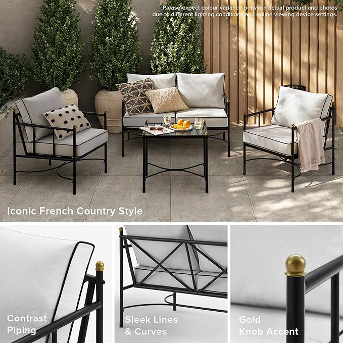 mopio Odelia Patio Chairs Set of 2, Outdoor Chair with Removable Cushions and Rust Free Metal Frame, Conversation Sets for Front Porch, Balcony, Apartments, Yard, Bistro (Lounge Chair x2, Offwhite)