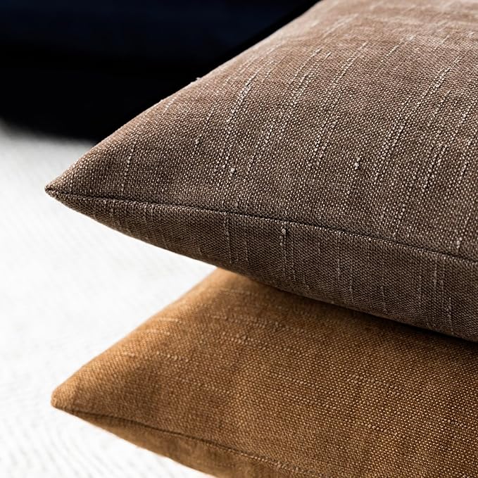 Foindtower Set of 2 Soft Textured Chenille Throw Decorative Pillow Covers Square Accent Solid Cushion Cover Cozy Neutral Farmhouse Pillow Case for Couch Sofa Bedroom Living Room 16x16 Inch, Chocolate