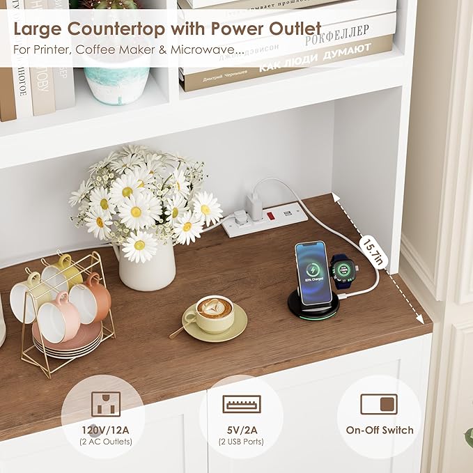 HIFIT 72'' Tall File Bookcase with Power Outlet & Printer Stand, 2 Drawer Filing Cabinets for Home Office Fit Hanging A4 File, Storage Cabinet w/ 3 Tier Open Book Shelf & Doors for Living Room, White