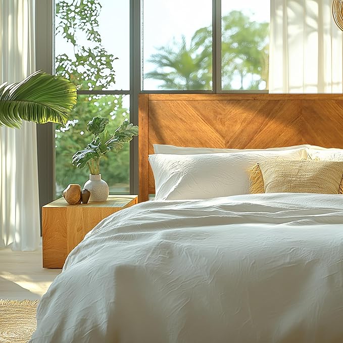 Acacia Alander Bed Frame with Headboard Bed Frame Queen Size Solid Wood Platform Bed, Scandinavian Signature High Headboard Wood Bed Compatible with All Mattress Types, 30 Mins Assembly, Walnut