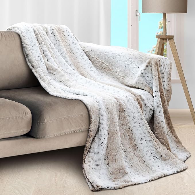 Cheer Collection Embossed Faux Fur Throw Blanket - Ultra Soft Fuzzy Blanket, 60" x 70" - Snow Leopard