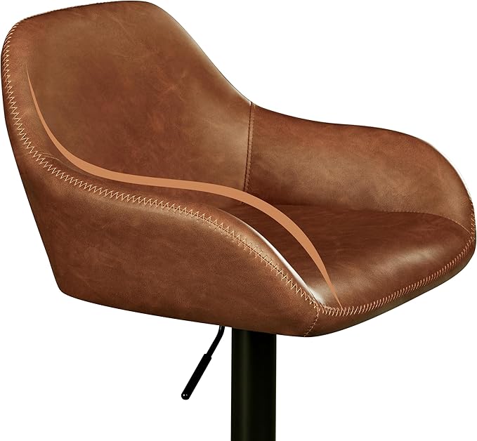 Yaheetech Bar Stools Set of 2, PU Leather Swivel Counter Height Barstools, Adjustable Bar Chairs with Backrest and Footrest, Kitchen Island Stool for Home Kitchen, Retro Brown