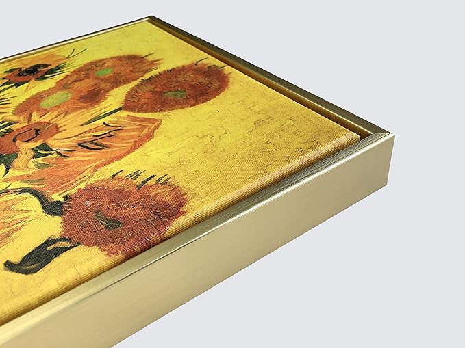 Wieco Art Framed Canvas Wall Art Vase with Fifteen Sunflowers by Van Gogh Classic Oil Paintings Abstract Flowers Canvas Prints for Home Decor Modern Framed Floral Picture Artwork