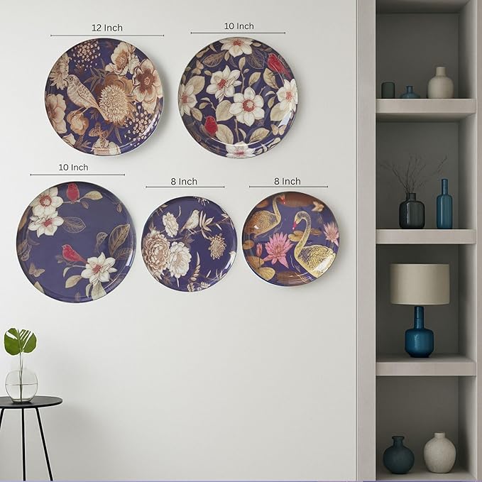 RITUALISTIC Oriental Blooms Iron Wall Art Plates – Set of 5 Decorative Plates | Floral & Nature-Inspired Metal Wall Decor | Elegant Wall Hanging for Bedroom & Home Decor Accent | Christmas gifts