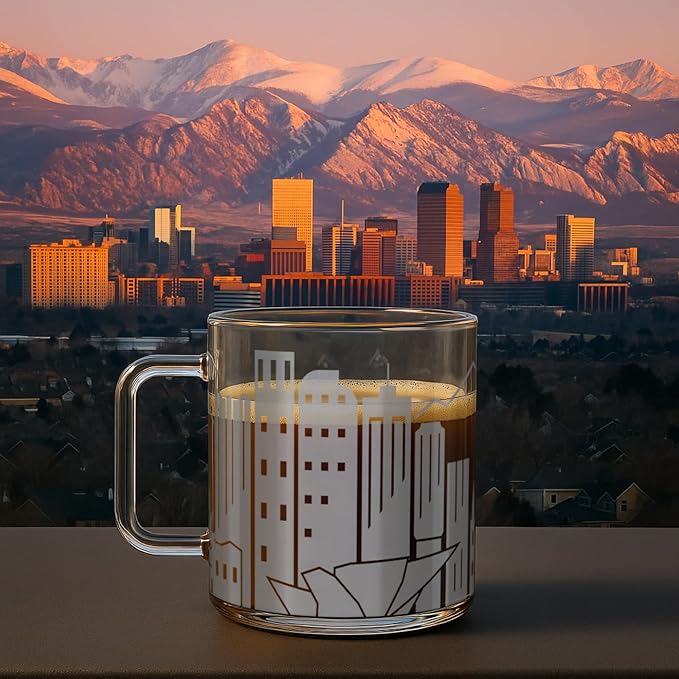Greenline Goods – Denver, CO Skyline Glass Coffee Mugs (Set of 2), 15 oz – Etched Wrap Design