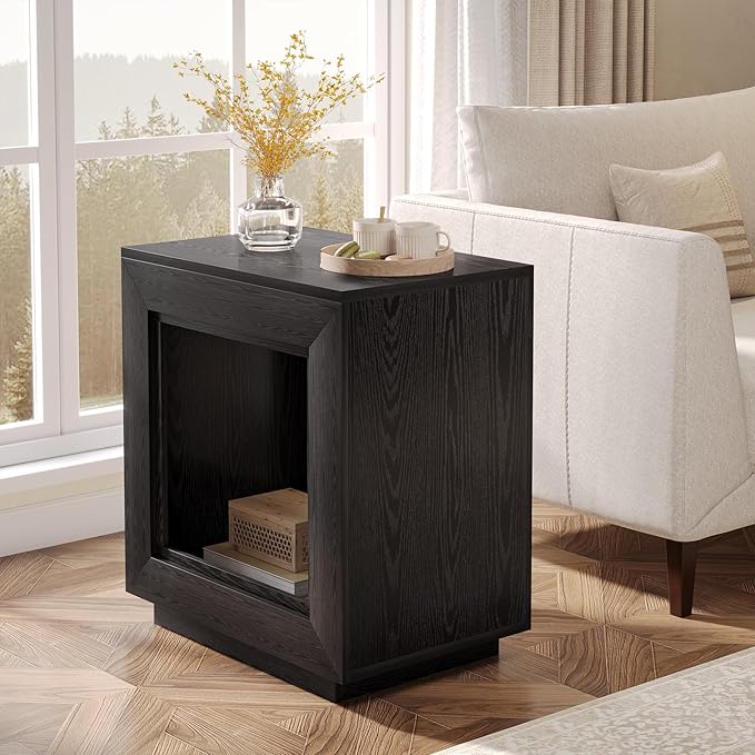 Tribesigns Rustic Brown End Table, 24" Side Table with Storage Shelf, Farmhouse Style Nightstand Bedside Table (2, Black)
