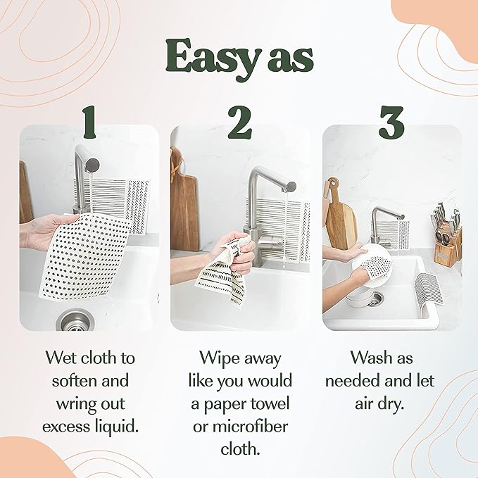 FEBU Swedish Dishcloths for Kitchen | 5 Pack Fruit Pattern Reusable Paper Towels Washable | Swedish Dish Towels | Non-Scratch Cellulose Sponge Cloths | No Odor, Biodegradable Cleaning Cloths