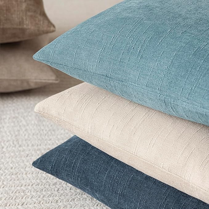 Foindtower Pack of 2 Textured Chenille Throw Decorative Pillow Covers Square Accent Solid Cushion Cover Neutral Farmhouse Pillow Case for Couch Sofa Bedroom Living Room 24x24 Inch,Light Blue