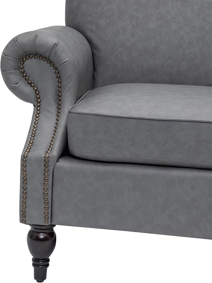 Accent Chair,22.4" Seat Depth Armchair with Roll Arms,36.6W*34.3D*34.6H Living Room Chair,Wood Legs,Set of 2,Faux Leather in Gray