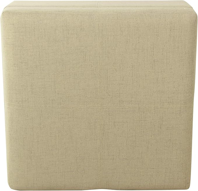 HomePop Woven Square Storage Ottoman with Wood Legs, Linen Tan