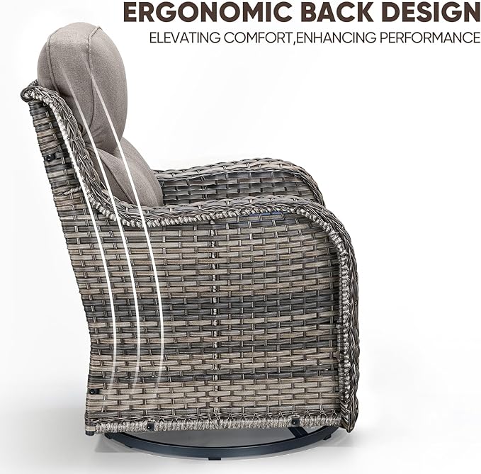 Swivel Patio Chairs sofa Set of 8 with 6" Thick Cushion - Wicker Outdoor Swivel Rocker Patio Chair ,Sofa/Glass coffee table, High Back Comfortable Outdoor Glider Chairs - Gery Wicker | Gery Cushions