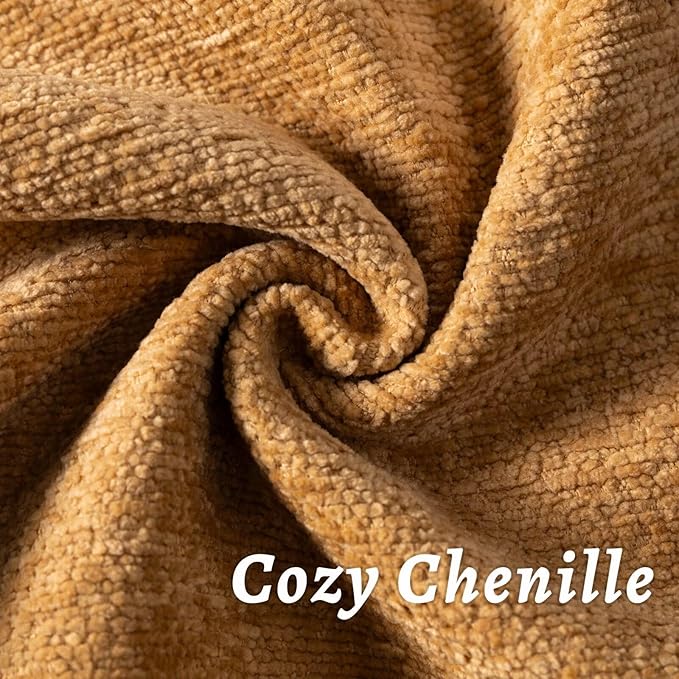 Mustard Yellow Decorative Throw Pillow Covers 24x24 Inch Set of 2 Cozy Soild Chenille Cushion Cases Soft Textured Square Couch Pillows Cover Boho Accent Farmhouse Pillowcases for Bed