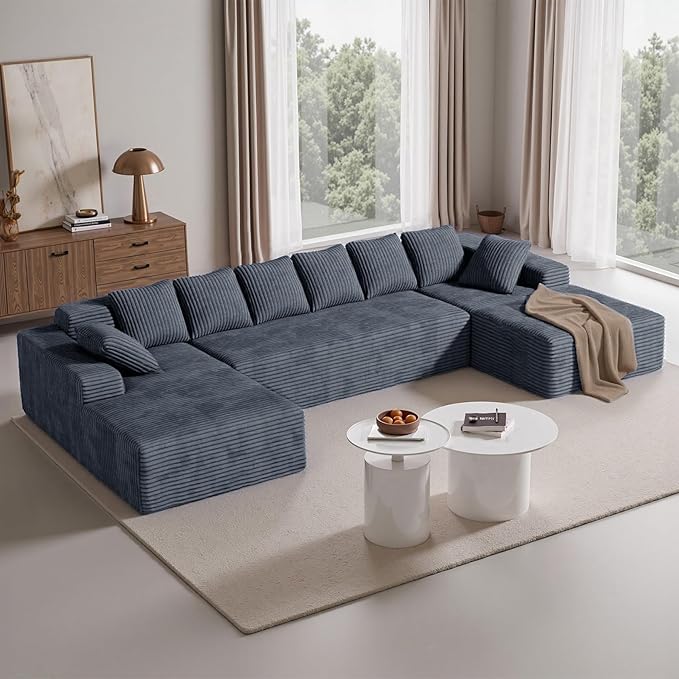 131'' Modular Sectional Cloud Sofa, U-Shaped Boneless Couches with Chaise Lounge Deep Seat with 8 pcs Pillows, Fluffy Memory Foam(No Assembly Required)